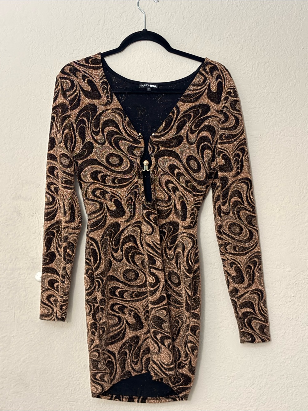 Fashion Nova Black and Gold Sparkle Midi Dress